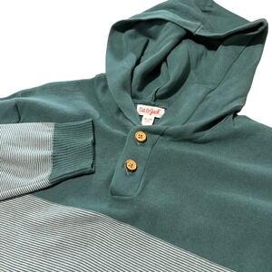 Cat & Jack Boys XL 14 Teal Green Striped Cotton Knit Henley Hoodie Sweater